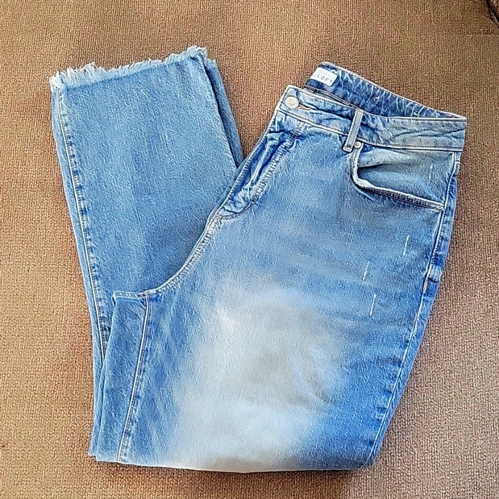 LOFT Curvy Straight Raw Hem Jeans